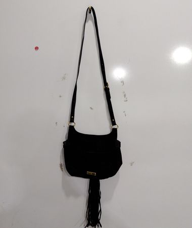 INC International Concepts Black Suede Fringe Crossbody Bag