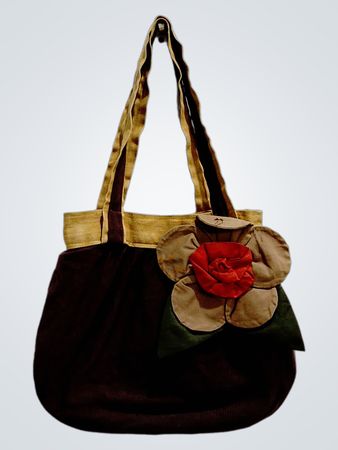 Brown Tote Bag with Flower Accent