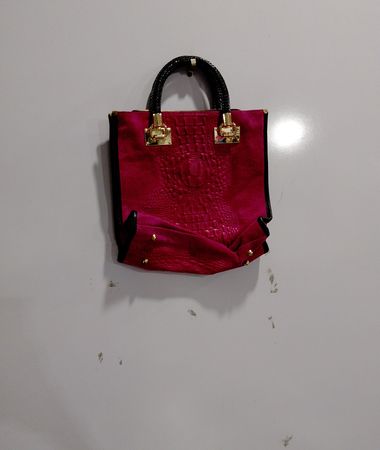 Pink Crocodile Embossed Tote Bag with Gold Hardware