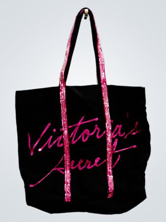 Victoria's Secret Black Tote Bag with Pink Sequin Straps