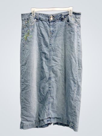 Cato Hellblau gewaschener Denim-Midirock mit Stickerei und Strass