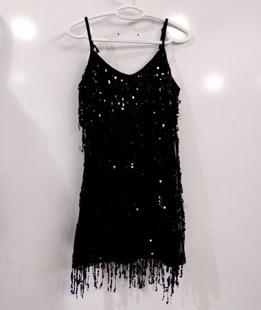 Black Sequin Fringe Mini Dress