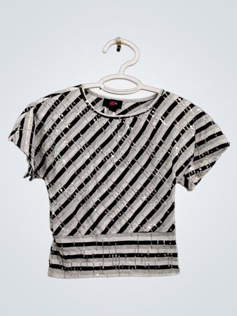 IZ BYER Girls Striped Sequin Top