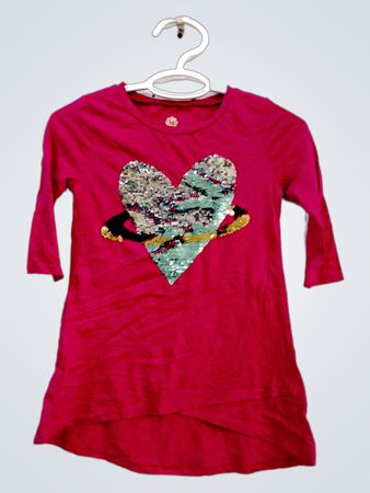 Total Girl Pink Heart Sequin T-Shirt