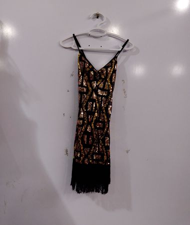 Black sequin dress with fringe