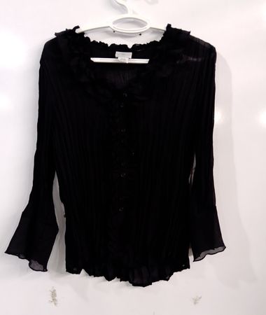 Worthington Petite Black Ruffled Blouse