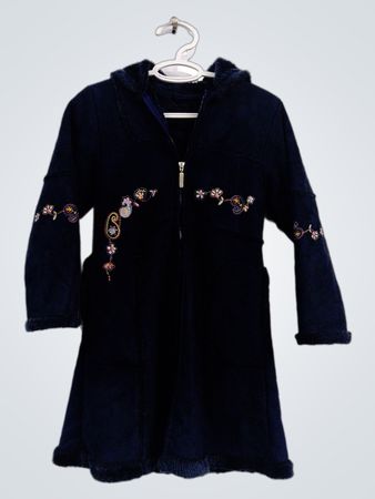 Mädchen Dunkelblauer Bestickter Mantel