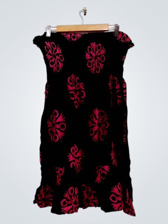 Black dress with pink floral pattern