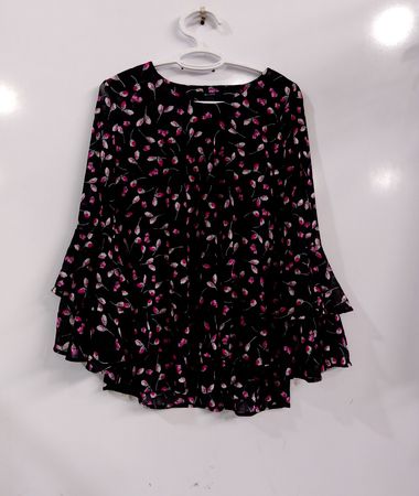 Alfani Damen Schwarze Blumendruck Glockenärmel Bluse
