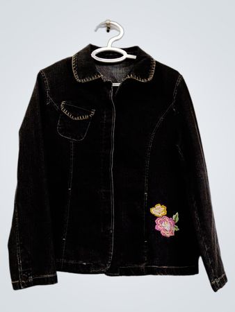 Women's Black Embroidered Floral Denim Jacket