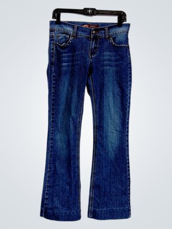 DEE SD Damenjeans Größe 9 98% Baumwolle 2% Spandex Schlagbein Verziert mit Schmetterlingstaschen