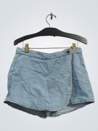 Light Wash Denim Wrap Skirt Shorts