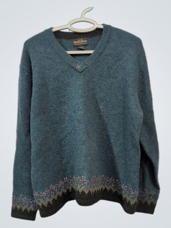 Woolrich Womens XL Blue V-Neck Sweater
