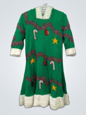 Green Christmas Tree Dress with Candy Canes and Stars