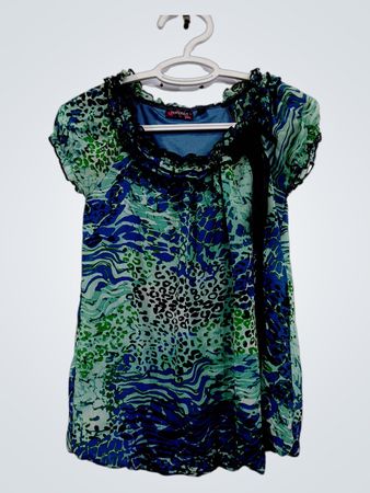 Tempted Girls Blau und Grün Abstraktes Print-Bluse