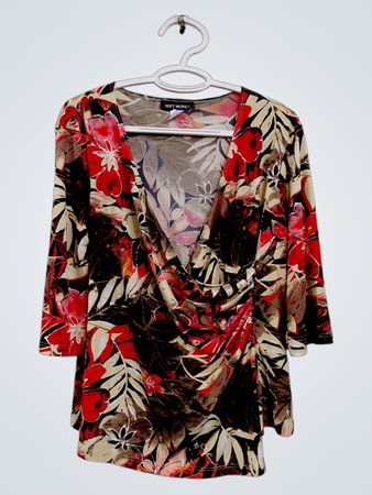 SOFT WORKS Women's Floral Print 3/4 Sleeve Drape Front Top