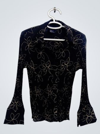 Tristan & Iseut Schwarze Bluse mit Blumenmuster und langen Ärmeln