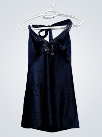 Schwarzes Neckholder-Oberteil mit Pailletten