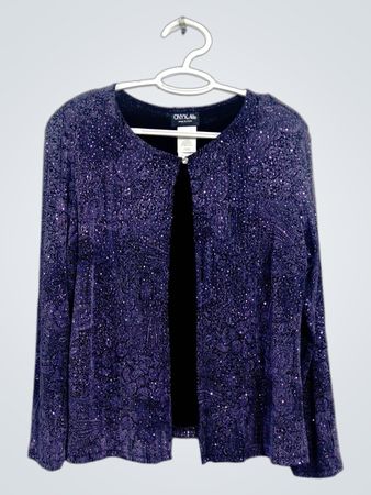 Onyx Nite Damen glitzernder, perlenverzierter lila Cardigan