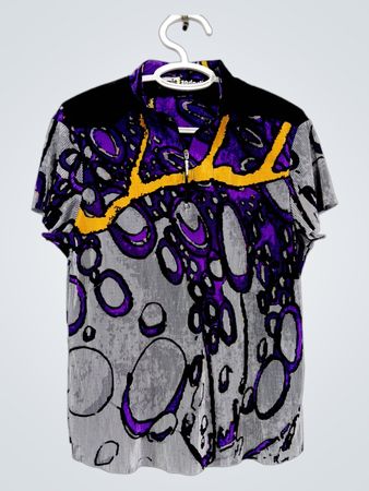 Jamie Sadock Damen Poloshirt mit Reißverschluss, Kragen, kurzen Ärmeln, Falten und abstraktem Muster
