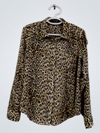 Guess Leopard Print Langarm-Hemd mit Knopfleiste