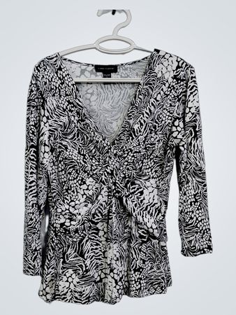 Cable & Gauge Damen Schwarz-weißes Animal-Print V-Ausschnitt Top mit Twist-Front Größe L