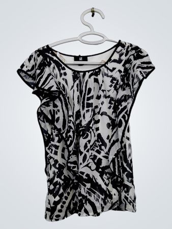 IZ BYER Womens Black White Animal Print Short Sleeve Top Size S