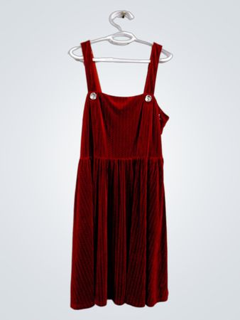 Unique Vintage rotes Samt-Latzkleid