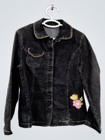 Jeansjacke mit Blumenstickerei