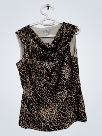 Worthington Damen Top mit Leopardenmuster, ärmelloses Cowl-Neck-Oberteil, Größe L