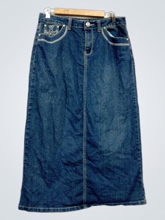 CATO Damen Maxi-Rock aus blauem Denim mit verzierten Taschen