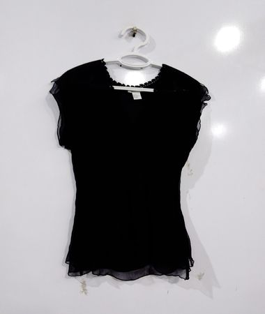 Hanna G. Black 100% Seide Kurzarm-Top