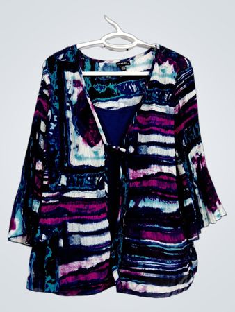 PIANO Damen Bluse mit abstraktem Druck, plissiertem Kimono-Stil