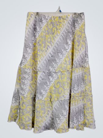Alfred Dunner Women's gestufter Maxirock Gelb Grau Blumenmuster Größe 12