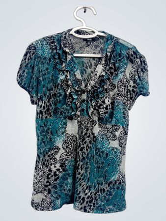 AGB Damen Kurzarm-Bluse mit Rüschendruck