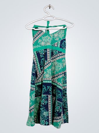 Grün-blaues Patchwork-Muster Neckholder-Kleid