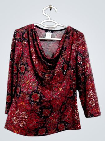 MSK Damen Langarm-Oberteil mit rotem Blumenmuster