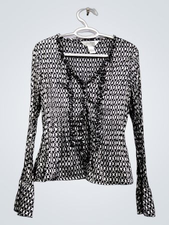 ALLISON TAYLOR Bluse mit Schwarz-Weiß-Muster und Rüschen