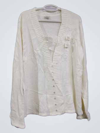 Adrienne Landau weißer Cardigan mit floralen Verzierungen