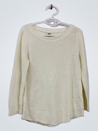 Anne Klein White Paillettenstrickpullover
