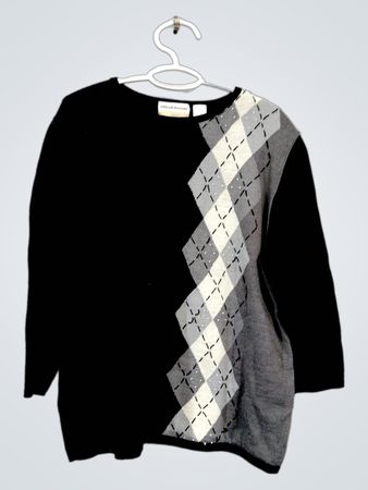 Alfred Dunner Woman schwarzer Rautenmuster-Pullover