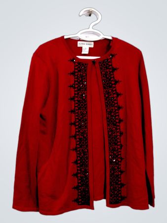 Alfred Dunner Damen-Cardigan in Rot mit schwarzen Verzierungen