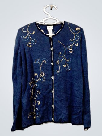 KORET Damen Blau bestickter Cardigan