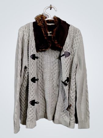 dressbarn Strick-Dufflecoat mit Kunstpelzbesatz