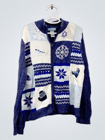 Classic Elements Damen Blaue Patchwork-Schneeflocken-Fäustlinge Pullover