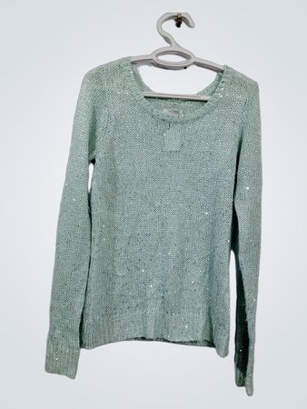 Alfred Sung Light Blue Pailletten-Strickpullover