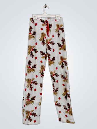 Weiße Pyjamahose mit Rentier- und Stechpalmenmuster