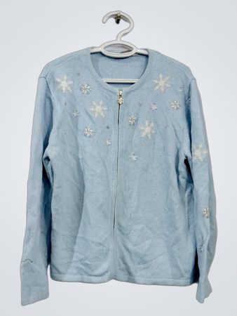croft & barrow blaue Schneeflocken-Strickjacke mit Reißverschluss