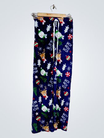 Blaue Weihnachts-Pyjama-Hose mit Schneemann- und Rentierdruck