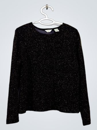 Laura Ashley Petite Schwarzes Glitzer-Langarmoberteil